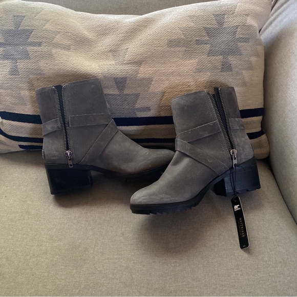 Sorel cate buckle quarry gray waterproof zipper heels boots NWT 7M - Picture 7 of 11